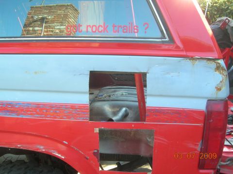 1985 Ford Bronco - opening cut out for relocation of gas door.