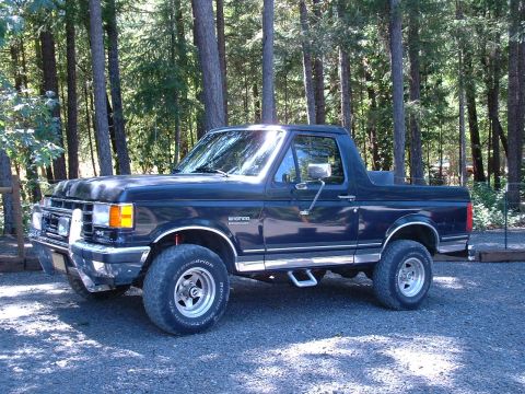 1991 Ford Bronco - This Ford Bronco SUV, likely from the early 1990s, is shown from a three-quarter front angle in a wooded area.