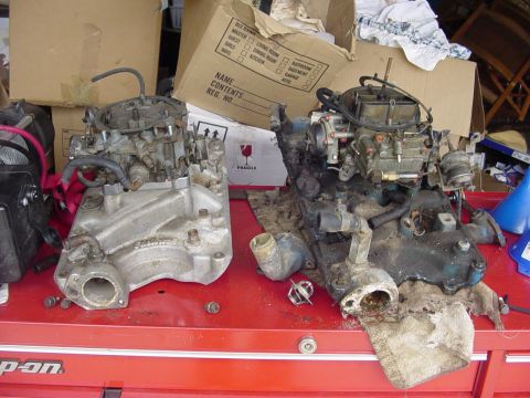 1982 Ford Bronco - Sitting nest to the Performer 351w and Quadrajet that is going to replace it.