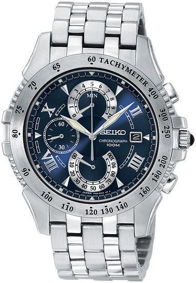 2000 Ford Crown Victoria - Close-up of a Seiko chronograph watch, showing its intricate dial and metal band.