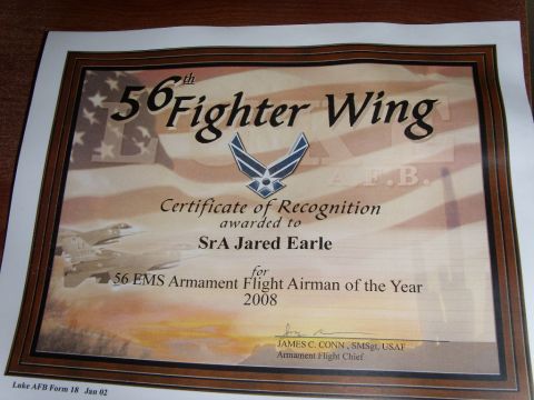 1978 Ford Bronco - Certificate awarded to SRA Jared Earle for 56 EMS Armament Flight Airman of the Year in 2008.