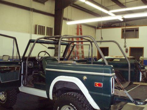 1977 Ford Bronco - This 1977 Ford Bronco is being fitted with a custom roll cage, with another Bronco in the background.