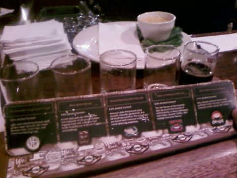 1985 Ford LTD Crown Victoria - A beer flight with tasting notes for each of the four beers presented.