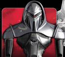 1986 Ford Bronco - A close-up of a metallic armored figure wearing a helmet with a hood.