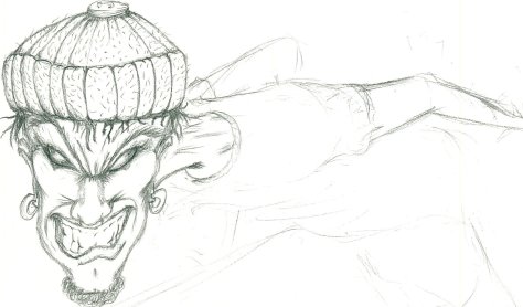 1979 Ford Bronco - This is a drawing of a cartoon character with a beanie and a wide, toothy grin.