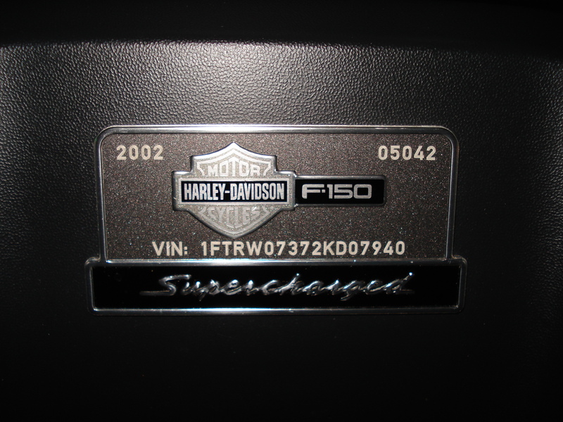 2002 Harley-Davidson F-150 Supercharged badge with VIN