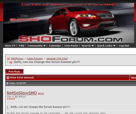 1993 Ford Taurus - Website banner for SHOForum.com features a red 2010 Ford Taurus.