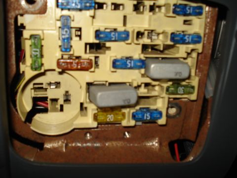1991 Ford Bronco - Close-up view of a vehicle's interior fuse box, showing multiple fuses and electrical components.