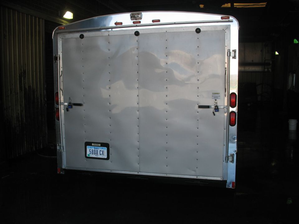 Silver trailer rear doors with license plate 5808 CX