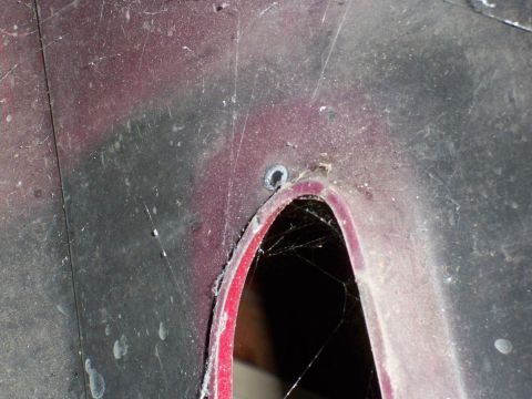 1995 Ford Probe - This is a close-up view of the interior of a vehicle's wheel well, showing a red painted surface and cobwebs.