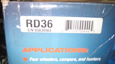 1978 Ford Bronco - A product box displays 'RD36' and 'APPLICATIONS: Four wheelers, campers,' with a Supermotors logo.