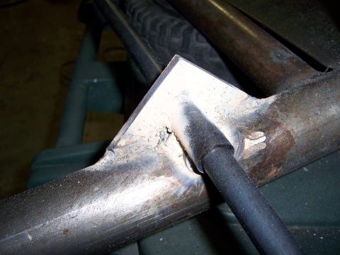 1991 Ford Bronco - Close-up of a welded metal frame corner, possibly part of a custom build or repair.