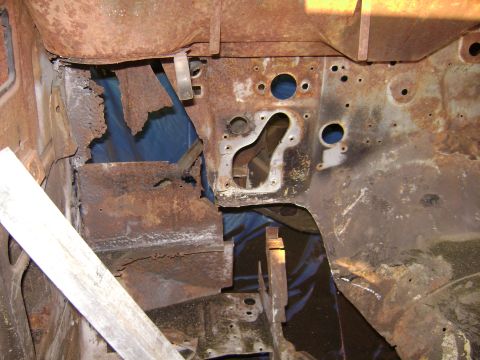 1966 Ford Ranchero - better pic of drivers side firewall. the left side of the eng comartment frame rail torqe box and firewall is just gone
