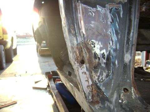 1966 Ford Ranchero - the right door jam has been shot looks like a 45 hole it passed threw the inner wheelwell probably got the tire Humpf interesting ..If cars…