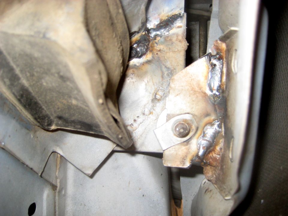 close-up of welded metal on a vehicle frame