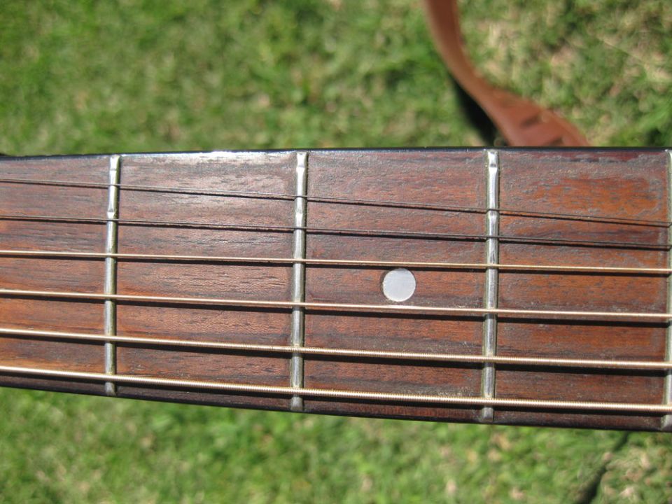 Guitar fretboard with strings and fret markers