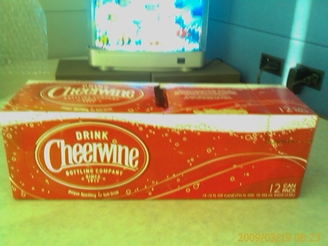 A 12-pack of Cheerwine soda.