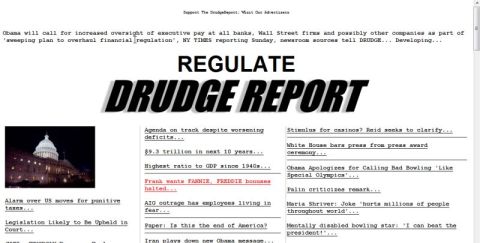 1990 Ford Bronco - This is a screenshot of the Drudge Report website, featuring news headlines and an image of the U.S. Capitol building.