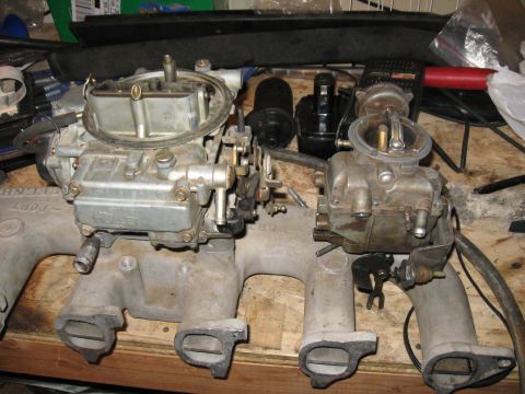 1981 Ford Bronco - Here's the Holley 390 sitting next to the stock Carter YF 1bbl. I've heard conflicting stories to the size of the 1bbl, but it's generally…