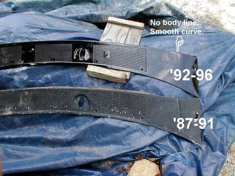 1983 Ford Bronco - This shows the differences in the '87-91 & '92-96 (F6TZ15022A68AA) wiper valances. The '80-86 valance is just like the '87-91, but it has s…