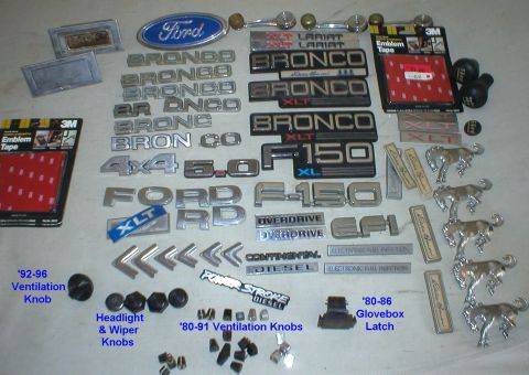 1983 Ford Bronco - Various interior & exterior badges. Sold 5.0 E2TZ16098A '82-86 Bronco (word) fender badge EOTZ16228A possibly the horse badge