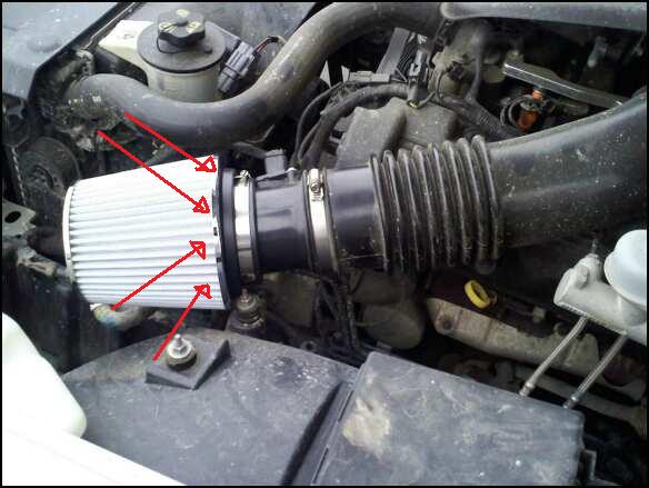 Ford Crown Victoria engine bay with a white conical air filter installed.