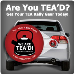 1976 Ford Ranchero - A car is shown from the rear, a large graphic promoting the TEA Party.