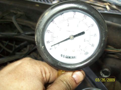 1973 Mercury Cougar - A U.S. General oil pressure gauge is shown, with the needle indicating approximately 20 PSI.