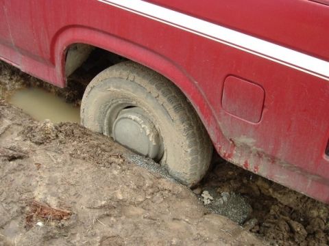 1981 Ford Bronco - The tires spun like it was on jack stands until they cut down deep enough to where the frame sat on the ground. Every bit of depth the tire…