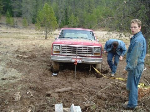 1981 Ford Bronco - The jack was on a 1' x 1' piece of wood and it still sunk into the ground two feet before it finally started lifting the Bronco. Tried pull…