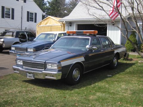 1991 Ford LTD Crown Victoria - This police car, likely from the 1980s, is parked in a driveway next to other vehicles.