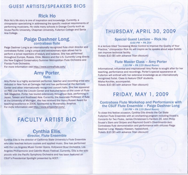 Brochure with guest artist bios and event schedule for April 30 and May 1, 2009