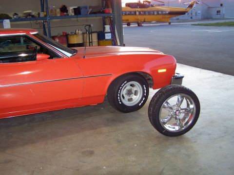 1973 Ford Ranchero - these were the aluminum slotted mags that came on the car, and the 18" wheel/tire that I am installing on the front end.