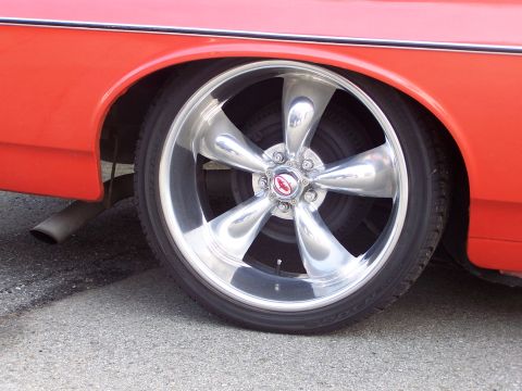 1973 Ford Ranchero - In the rear, I installed 20X8.5" Coy's C5 polished wheels, 4" back spacing. Could easily go larger...lots of room under there yet!