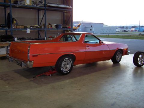 1973 Ford Ranchero - the car had three of these cheezy 'Road hugger' tires on it, and a brand new Firestone Indy 500 with a cut in the sidewall, unfortunately