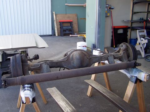 1973 Ford Ranchero - this is the Ford 9" rearend I'm going to use; it has a 3.00:1 posi diff, new polyurethane bushings, new brake calipers, hoses, and shoes.