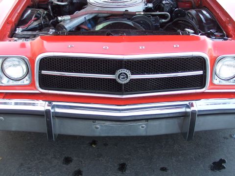1973 Ford Ranchero - the 'homemade' grill! I don't know where the honeycomb came from, or the center bar, but that is the original GT emblem. The signal lites w…