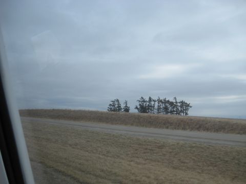 1978 Ford Bronco - A view from a vehicle window shows a desolate landscape under a cloudy sky.