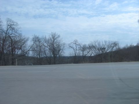 1978 Ford Bronco - A view of a road and trees under a cloudy sky.