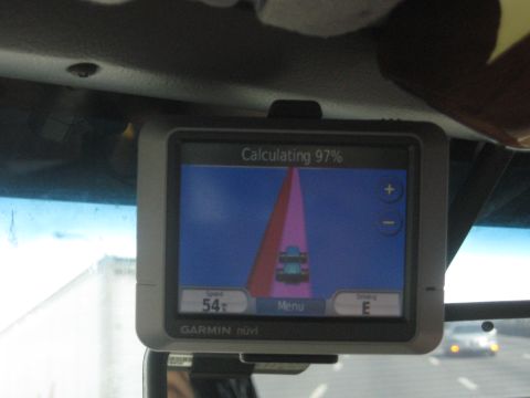1978 Ford Bronco - A Garmin nuvi GPS device is mounted on the dashboard, displaying navigation information.