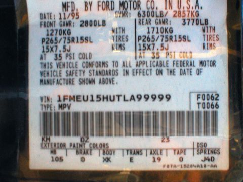 1996 Ford Bronco - The check digit & SN have been edited, but all the VIN coding & build codes are true.
