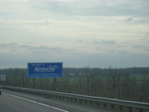 1978 Ford Bronco - Entering Kentucky from the highway, passing a welcome sign.