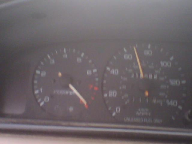 Blurry car instrument cluster with tachometer and 140 MPH speedometer