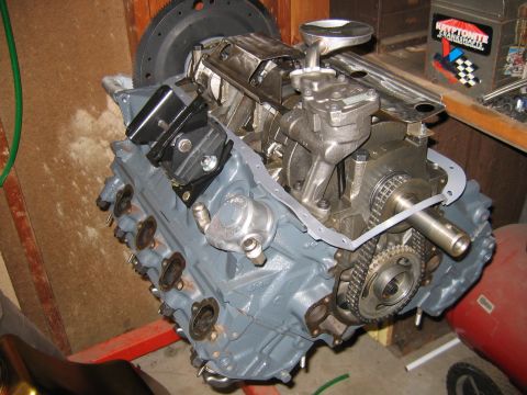 1971 Ford Ranchero - Engine block assembly with timing chain and oil pump visible.
