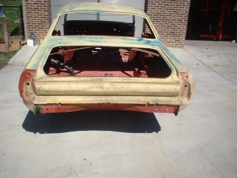 1967 Mercury Cyclone - Rear view of a 1967 Mercury Cyclone body shell undergoing restoration work.