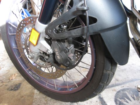 2004 BMW R1150GS ABS Adventure - New front brake pads on left side from Beemer Boneyard.