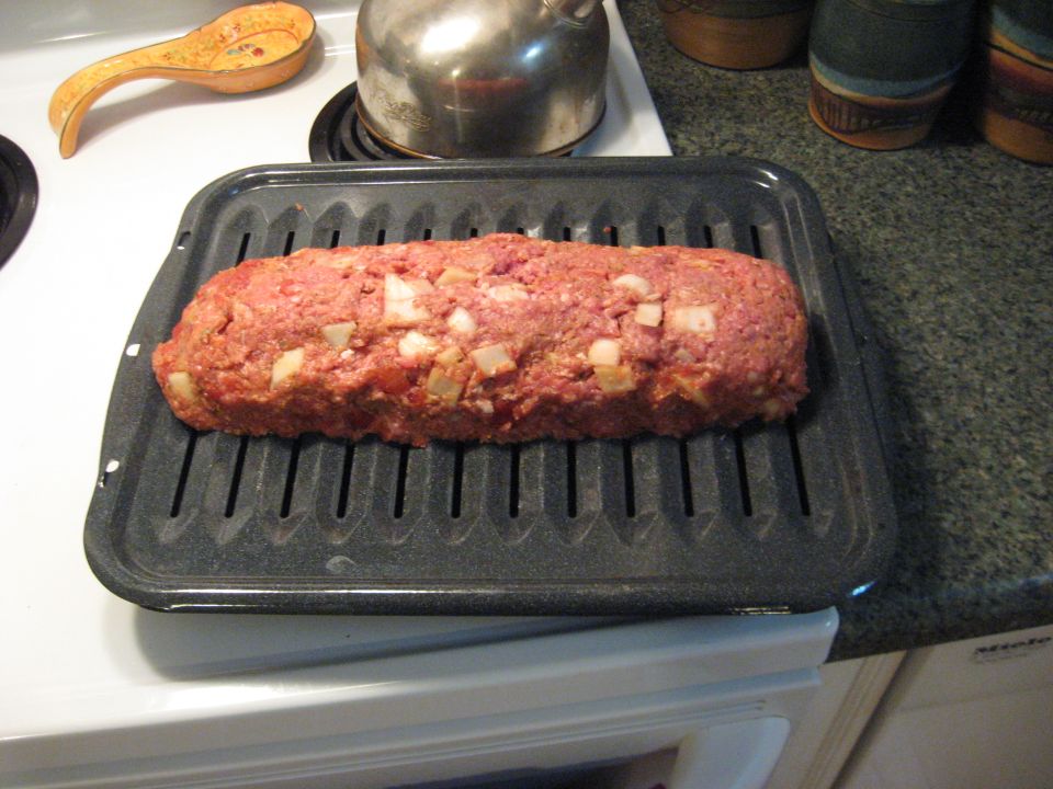 Meatloaf on broiler pan.