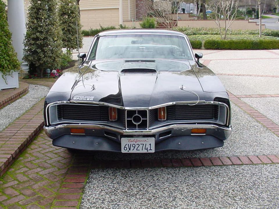 1970 Ford Ranchero GT front view with hood scoop and California license plate 6V92741