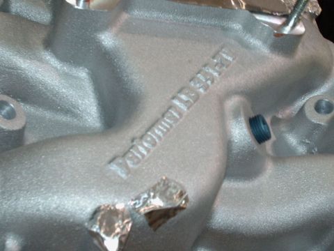 1973 Ford Ranchero - I used an Edelbrock Performer 351-2V aluminum dual-plane intake manifold; I ground off the emblems and painted it Ford Corporate Blue, so i…