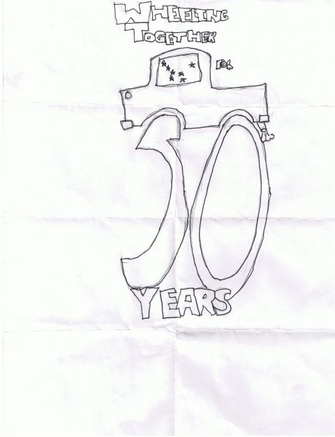 2000 Ford E350 - A hand-drawn illustration depicts a truck with the text "WHEELING TOGETHER 30 YEARS" above and below it. The truck has stars inside the win…